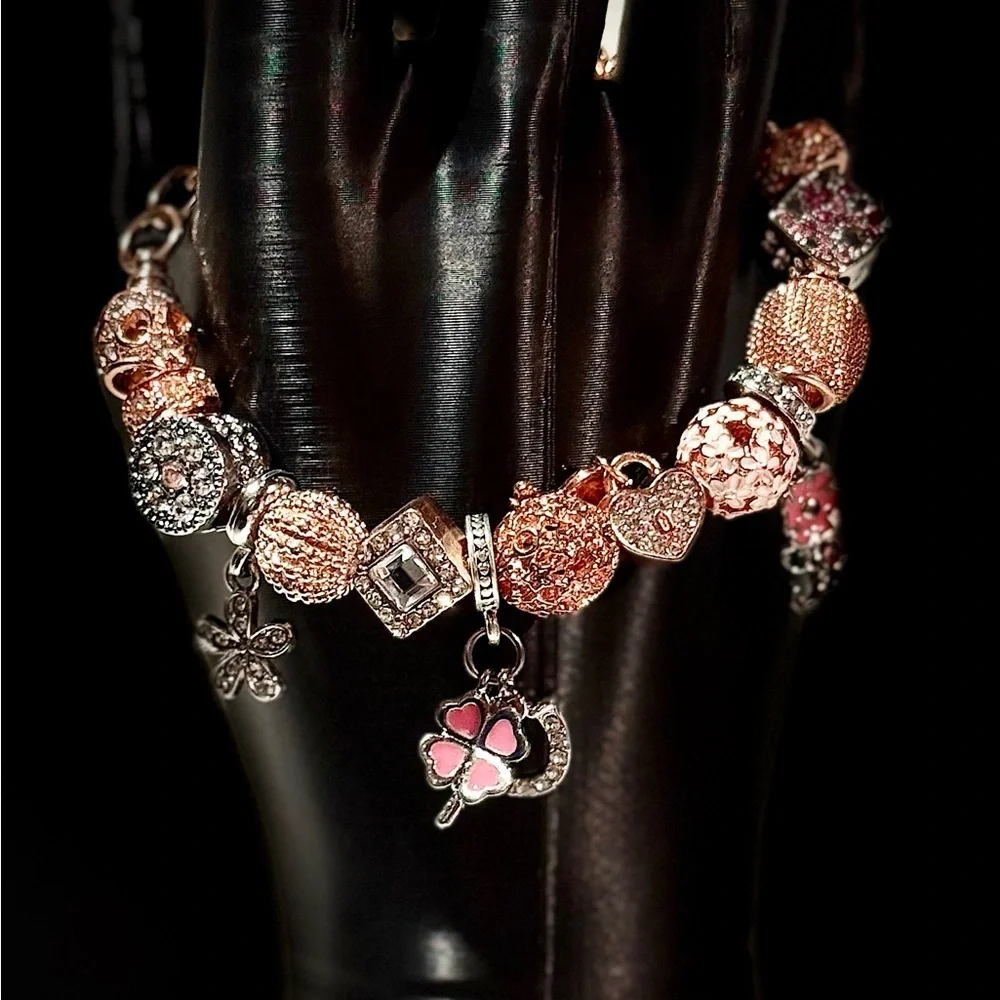 Elegant Rose Gold and Silver Charm Bracelet